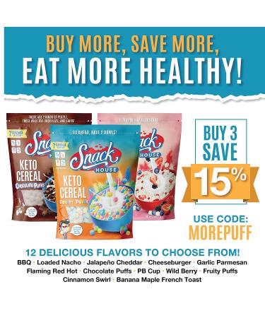 Keto Cereal by Snacks House  High Protein Low Carb Healthy Breakfast Food â Gluten & Grain Free Crunch â Paleo  Diabetic  Ketogenic Diet Friendly Cereals â 7 Serving Bag (Fruity Puffs) Fruity Rubbles - Buy Online on GoSupps.com