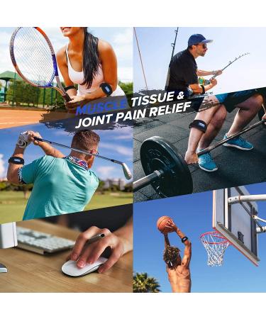 Tennis Elbow Brace with Metal Buckle Compression Pad - 2-Pack, Adjustable Straps for Pain Relief and Tendonitis Support in Blue - Unisex Design - Buy Online on GoSupps.com