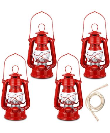 Small Kerosene Lantern Hurricane Lantern Oil Lamp 8 Inch Indoor Outdoor Hanging Lantern with Wick for Christmas Party Decorations Camping Hiking Backpacking Emergency (4 Pieces Red) Red 4