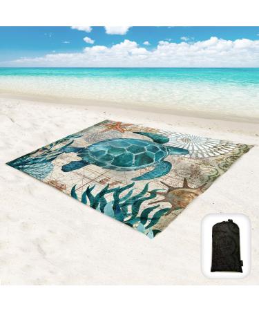 Hiwoss Beach Blanket Waterproof Sandproof Oversized 95x 80,Sand Free Beach Mat with Corner Pockets,Portable Mesh Bag for Beach Festival,Picnic,Travel and Outdoor Camping,Sea Turtle Seaturtle