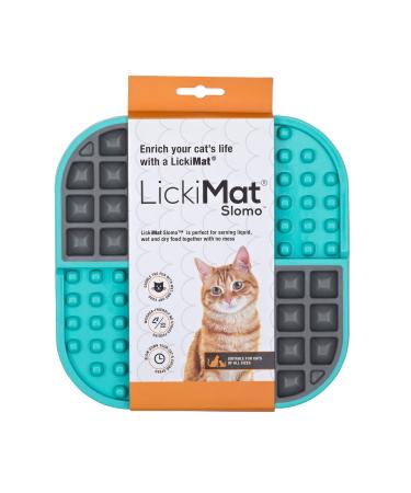 Lickimat Cat & Kitten Slomo Food Lick Mat, No Mess Combo Feeder Slow Feeder. Perfect for Wet Food & Dry Food Calming Treat Dispenser Anxiety Relief. Interactive Alternative Cat Bowls, Puzzle Toys Turquoise