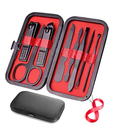 Manicure Set 8 in 1 Nail Clipper Set,RedFlow Nail Clippers,Fingernail & Toenail Clippers,Manicure Tools,Pedicure Tools,Suitable for Travel Manicure Kit,Nail Set Kit With Everything Profe (Black) 8 pcs black