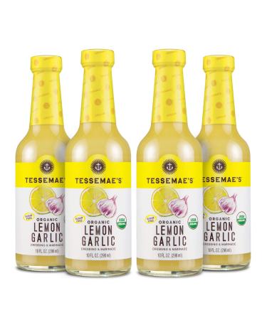 Tessemae's Organic Lemon Garlic Dressing and Marinade, Whole30 Certified, Keto Friendly, USDA Organic, 10 fl oz. bottles (4-Pack)