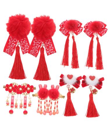 minkissy 5 Pairs Antique Red Hairpin Hanfu Hair Accessories Infant Hair Clips Hair Barrettes for Girls New Year Furry Balls Barrettes Bows Tassels Hair Clips Barrettes Furry Balls Hair Clip