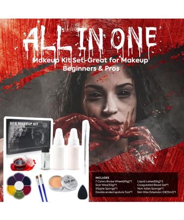 VIOLA HOUSE Halloween Special Effects Makeup Kit - 7 Colours, Bruise Wound Face Body Paint, Scar Wax, Scar Oil, Liquid Latex, Fake Blood + Tools - Buy Online on GoSupps.com