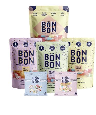 c'est BON BON - Irresistible Sour Gummy Assortment - Gluten-Free Treats for Sharing - A Mix of Sour Flavors and Freshness - Quality and Variety - Crafted for all Sweets Lovers - Pack of 6 Bags