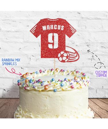 Cakeshop Cake Decoration Pack | Football Shirt Birthday Premium Double Sided Glitter Card Cake Topper & 25g Party Pack of Cake Sugar Sprinkles | Custom Name & Age Cake Decoration (Red) Non-Prime Glitter Card: Red - Buy Online on GoSupps.com
