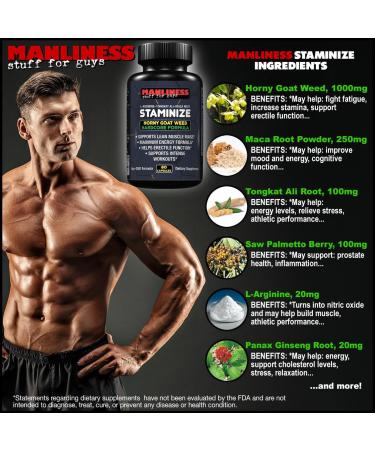 Staminize Horny Goat Weed for Men - Muscle-Builder & Stamina Booster with Maca Root, Tongkat Ali, Saw Palmetto & L-Arginine - 60 Caps - Buy Online on GoSupps.com