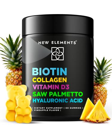 Biotin Gummies with Collagen Vitamin D3 Saw Palmetto & Hyaluronic Acid for Hair Skin and Nails Hair Growth Supplement for Men & Women | Non-GMO | Gluten-Free | Natural Pineapple Flavor 60 Count (Pack of 1)