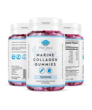 Marine Collagen & Biotin Gummies 2 MONTH SUPPLY - 1200MG Per Serving - 60 High Strength Berry Sugar Free Gummies - Hydrolysed Collagen & Biotin