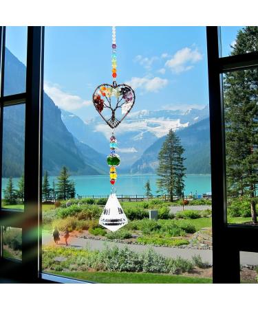 Chakra Healing Crystal Sun Catcher - Tree of Life Gemstone Pendant for Windows - Spiritual Gift for Women - Rainbow Maker Suncatcher - Buy Online on GoSupps.com