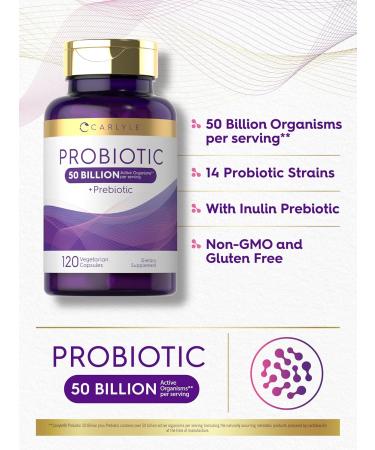 Carlyle Probiotics with Prebiotics | 120 Capsules | 50 Billion Active Organisms | Non-GMO & Gluten Free Supplement - Buy Online on GoSupps.com