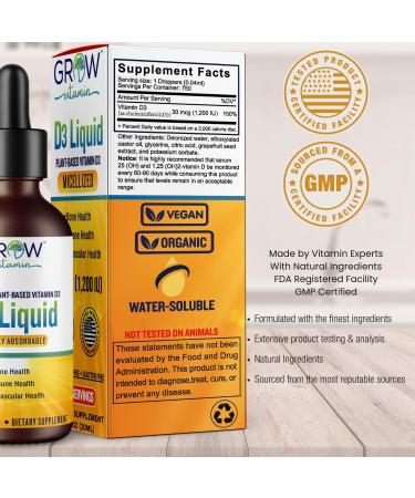 Plant-Based Micellized D3 Liquid 1200 IU for Children & Adults | Highly Absorbable Vitamin D3 Supplement for Bone, Cardiovascular & Immune Health - 750 Servings - Buy Online on GoSupps.com