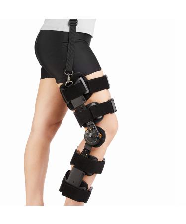 Nvorliy ROM Knee Brace with Shoulder Strap  Post Op Hinged Immobilizer Support  Recovery Stabilization for ACL  PCL  MCL  Oste Arthritis  Joint Injuries and Orthopedic Rehab - Fits Right or Left Leg