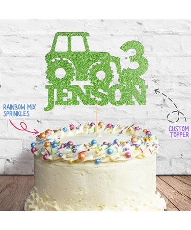Cakeshop Cake Decoration Pack | Digger Tractor Premium Double Sided Glitter Card Cake Topper Sign & 25g Party Pack of Cake Sugar Sprinkles | Custom Name & Age Cake Decorations (Green) Non-Prime Glitter Card: Green - Buy Online on GoSupps.com