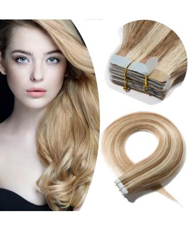 SEGO TAPE in Extensions Hair extension glue remy real hair 20 Tressen hair part remy hair with 10pcs free tapes -50g white brown/light blond #12P613 18 "(45cm) -50g