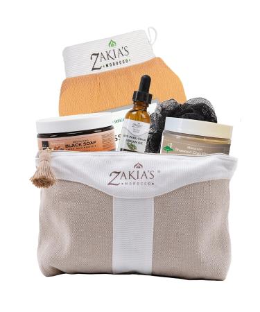 Zakia's Moroccan Hammam Spa Rejuvenating Ritual Kit - 6-Piece Beauty Set for All Skin Types - Purify Tone Cleanse & Exfoliate with Amber Musk - Buy Online on GoSupps.com