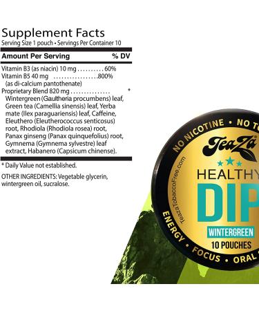 TeaZa Herbal Energy Pouches - Wintergreen with Caffeine (4 Pack) - Nicotine and Tobacco Free Herbal Snuff - Refreshing Tobacco Alternative - Buy Online on GoSupps.com