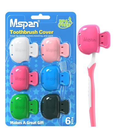 Mspan Toothbrush Cover Cap Case: Brush Head Protector Pods Plastic Travel Tooth Brushing Clip for Manual & Electric Toothbrush - 6 Packs 6 Count (Pack of 1) White Pink Dark Pink Blue Green Dark Teal