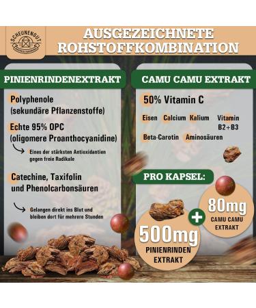 Pine Bark Extract 475mg + Vitamin C | 150 Capsules | 95% OPC | 25:1 Extract | Premium Quality by Scheunengut  - Buy Online on GoSupps.com