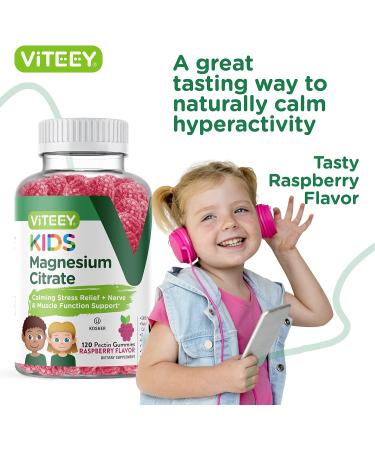 Kids Magnesium Citrate Gummies 120 Count Chewable Supplements for Sleep Aid, Calm Mood & Muscle Relaxation Raspberry Flavor - Buy Online on GoSupps.com