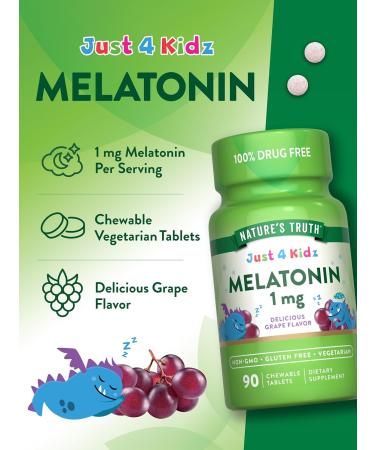 Nature's Truth Kids Melatonin Chewable Tablets | 1mg | Grape Flavor | Vegetarian Non-GMO & Gluten Free Supplement - Buy Online on GoSupps.com