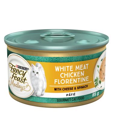 PURINA Fancy Feast Medleys White Meat Chicken Florentine Pate with Cheese and Spinach Cat Food Can 85 gram (Pack of 24)