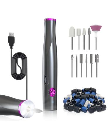 Nail Drills for Acrylic Nails - ZoCCee Electric Nail File with LED Light- USB Portable Acrylic Nail Kit for Gel Nails, Manicure Pedicure with 11 Nail Drill Bits & 36 Sanding Bands (Non-cordless, Gray) Non-cordless Gray