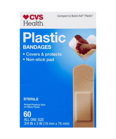 CVS Health Plastic One Size Bandages 3/4x3 in. 60CT