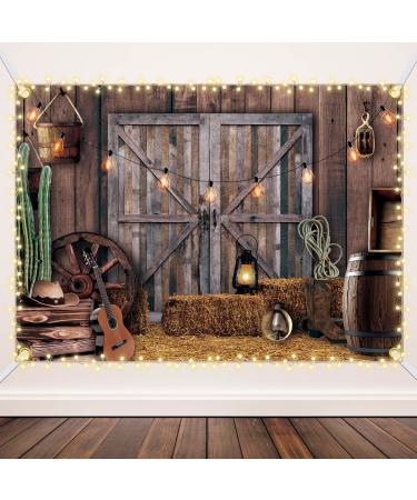 7 x 5 Ft Western Cowboy Backdrop Western Party Supplies Decorations Wild West Decor Rustic Wooden House Barn Photography Background for Kids Boy Children Boy Baby Birthday Banner Photo Booth