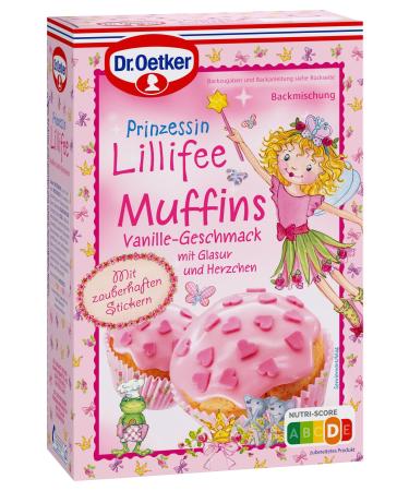 Dr.Oetker Princess Lillifee Muffins with vanilla taste 3-pack. 3 x 397 g baking mix for 12 muffins with pink glaze & pink decorative hearts incl.