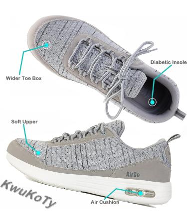 KWUKOTY Men's Walking Shoes Wide Size 7.5-12, Orthopedic Plantar Fasciitis Relief, Diabetic Comfort, Grey - Buy Online on GoSupps.com