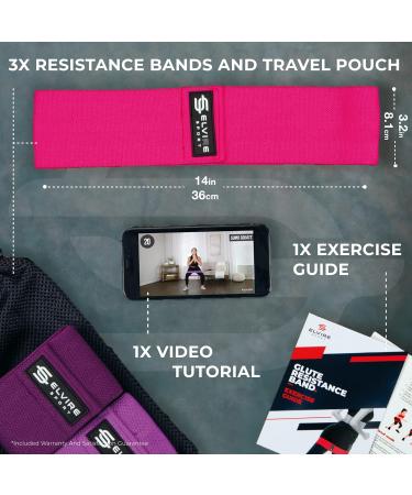 ELVIRE Fabric Resistance Bands Set of 3 - Booty Bands for Women | Exercise Bands for Working Out - Glute Bands Squat Bands | Resistance Loops for Legs - Short Coral & Purple - Buy Online on GoSupps.com