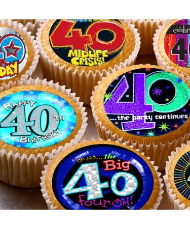 24 40th blue birthday edible Pre-Cut party decorations Wafer Paper Cupcake Topper Cake