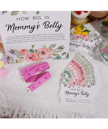 Baby Shower Measure Belly Game Set - 34 PCS Pink | How Big is Mommy's Belly | Includes 30 Guessing Cards, 3 Measuring Tapes, and Game Sign with Stand - Buy Online on GoSupps.com