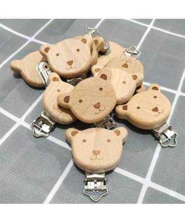 5pcs Natural Beech Wood Animal Pacifier Clips | DIY Grasping Toy & Chain Clips | Bear Design - Buy Online on GoSupps.com