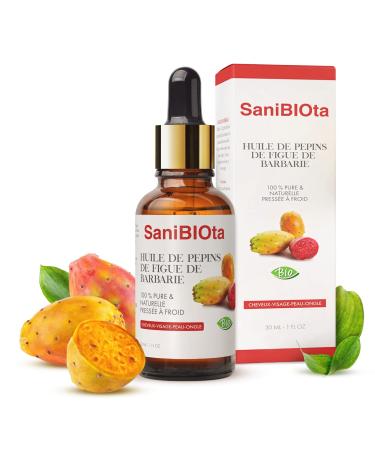 SaniBIOta Pure Organic Prickly Pear Seed Oil - Ecocert Certified Organic & Natural - Extra Virgin Cold Pressed - Vitamin E Moisturizing Anti-aging Anti-dark circles Anti-wrinkle face and hair care 30ml