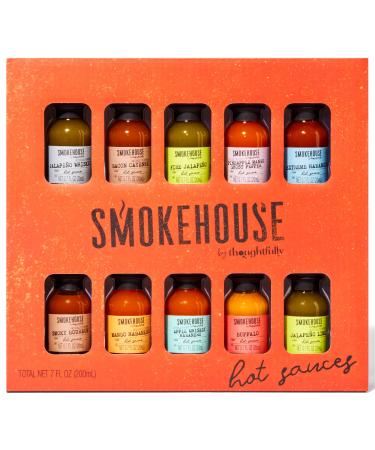 Smokehouse by Thoughtfully, Gourmet Hot Sauce Gift Set, Flavors Include Mango Habanero, Buffalo, Bacon Cayenne, Smoky Bourbon, Fire Jalapeo and More, Hot Sauce Variety Pack, Set of 10