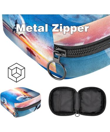 Menstruation Pad Bag with Zipper - Women's Napkin & Tampon Collecting Bag - Beautiful Dolphin Jumping Sea Sunset Design - Buy Online on GoSupps.com