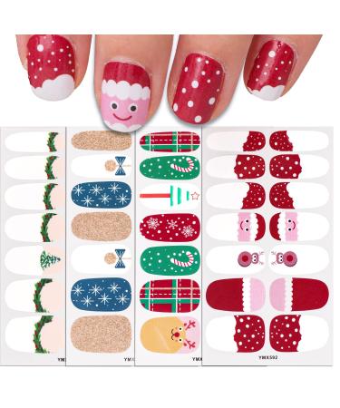 4 Sheets Christmas Full Wraps Nail Stickers Nail Polish Sticker Christmas Self-Adhesive Nail Art Decals Manicure Nail Tips DIY Nail Decorations for Women Girls Christmas Nail Art Design Multicolour