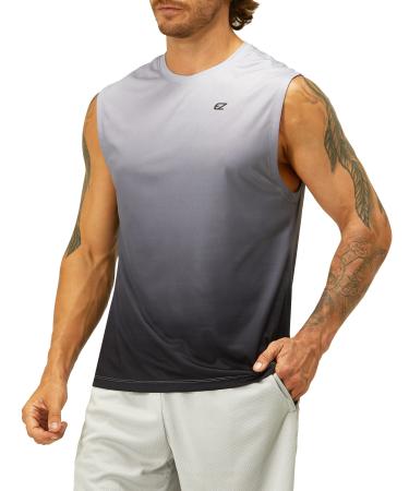 EZRUN Men's Workout Sleeveless Shirts Quick Dry Muscle Swim Shirt Gym Fitness Running Beach Tank Tops X-Large Grey Gradient