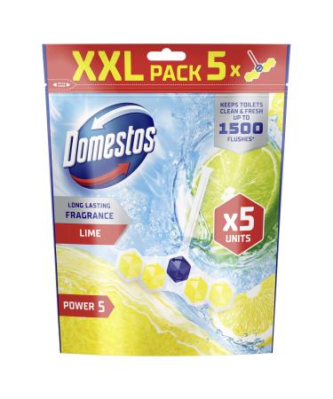 Domestos Power 5 Lime Toilet Rim Blocks toilet freshener with a long-lasting fragrance clean and freshen for up to 300 flushes 5x 50 g