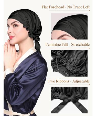 LilySilk Black Silk Sleeping Cap for Women - Stretchy Night Cap for Curly Hair - 100% Real Silk Bonnet Sleep Cap - Buy Online on GoSupps.com