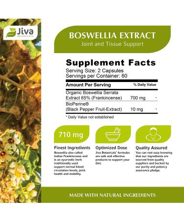 Boswellia Serrata Extract Capsules by Jiva Botanicals - 120 Capsules, Pure Boswellia Powder Supplement - Buy Online on GoSupps.com