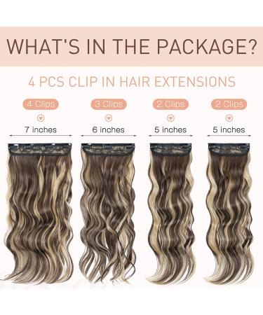 22 Inch Curly Hair Extensions Clip in - 4PCS-11Clips Synthetic Fiber Hair Pieces for Women - Light Brown mix Ash Blonde - Wavy Hair Pieces for Full Head - Buy Online on GoSupps.com