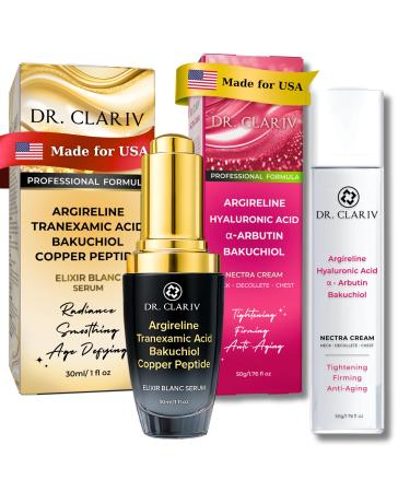 Argireline + Copper Peptides Serum with Bakuchiol & Neck Firming Cream Bundle Face Firming Peptide Serum + Peptide Neck Moisturizer 2 Step Skin Firming Duo