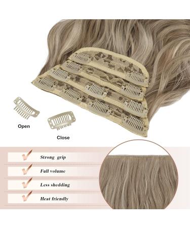 Feshfen Clip-In Hair Extensions | 4PC Synthetic Corrugated Ash Brown & Light Blonde Wavy 50cm | Women's Hair Enhancements - Buy Online on GoSupps.com