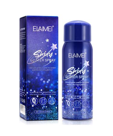 Body Glitter Spray, Temporary Glitter Spray for Face, Hair and Clothing, Waterproof and Long-Last, Body Shiny Spray for Stage Makeup and Festival Rave 2.11oz/60ml