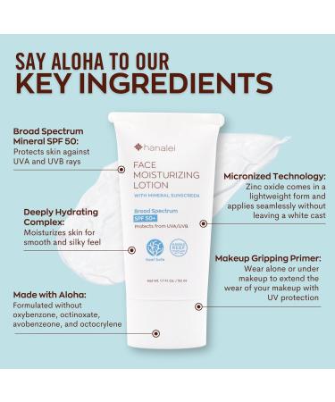 Shop Hanalei Face Moisturizer SPF 50+ | Mineral Sunscreen with Zinc Oxide | Invisible Finish & No White Cast | Vegan Cruelty-Free Fragrance-Free | 1.7 Fl. Oz Worldwide Shipping - Buy Online on GoSupps.com