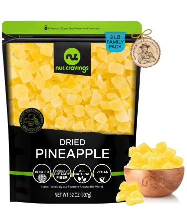 Sun Dried Pineapple Chunks, with Sugar Added (32oz - 2 LB) Packed Fresh in Resealable Bag - Sweet Dehydrated Fruit, Snack Treat - Healthy Food, All Natural, Vegan, Kosher Certified